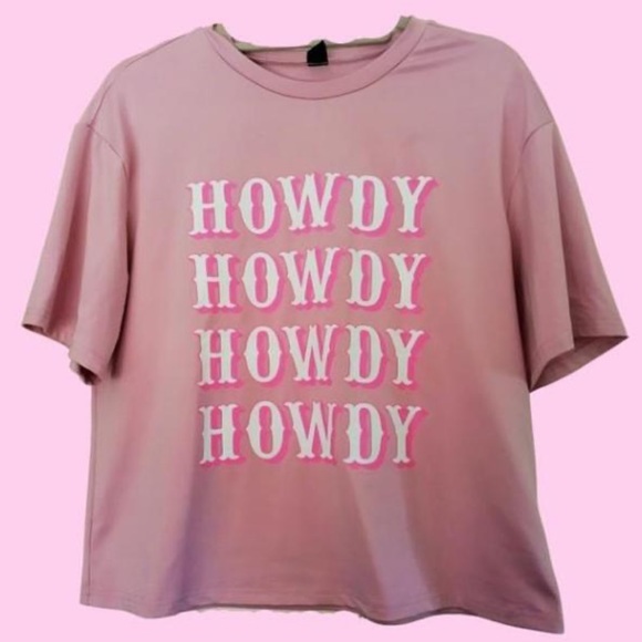 Pink Howdy Western Graphic Tee Drop Shoulder Cowboy Cowgirl Shirt Size Small - Picture 4 of 5
